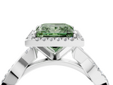 White gold Fancy Green Princess  Cut Halo Twisted Band Four-Prong Ring_4