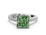 White gold Fancy Green Princess  Cut Pavé Band Solitaire Ring with Four-Prong Setting_17