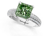 White gold Fancy Green Princess  Cut Pave Diamond Engagement Ring with Channel Set Band and Four-Prong Setting_1