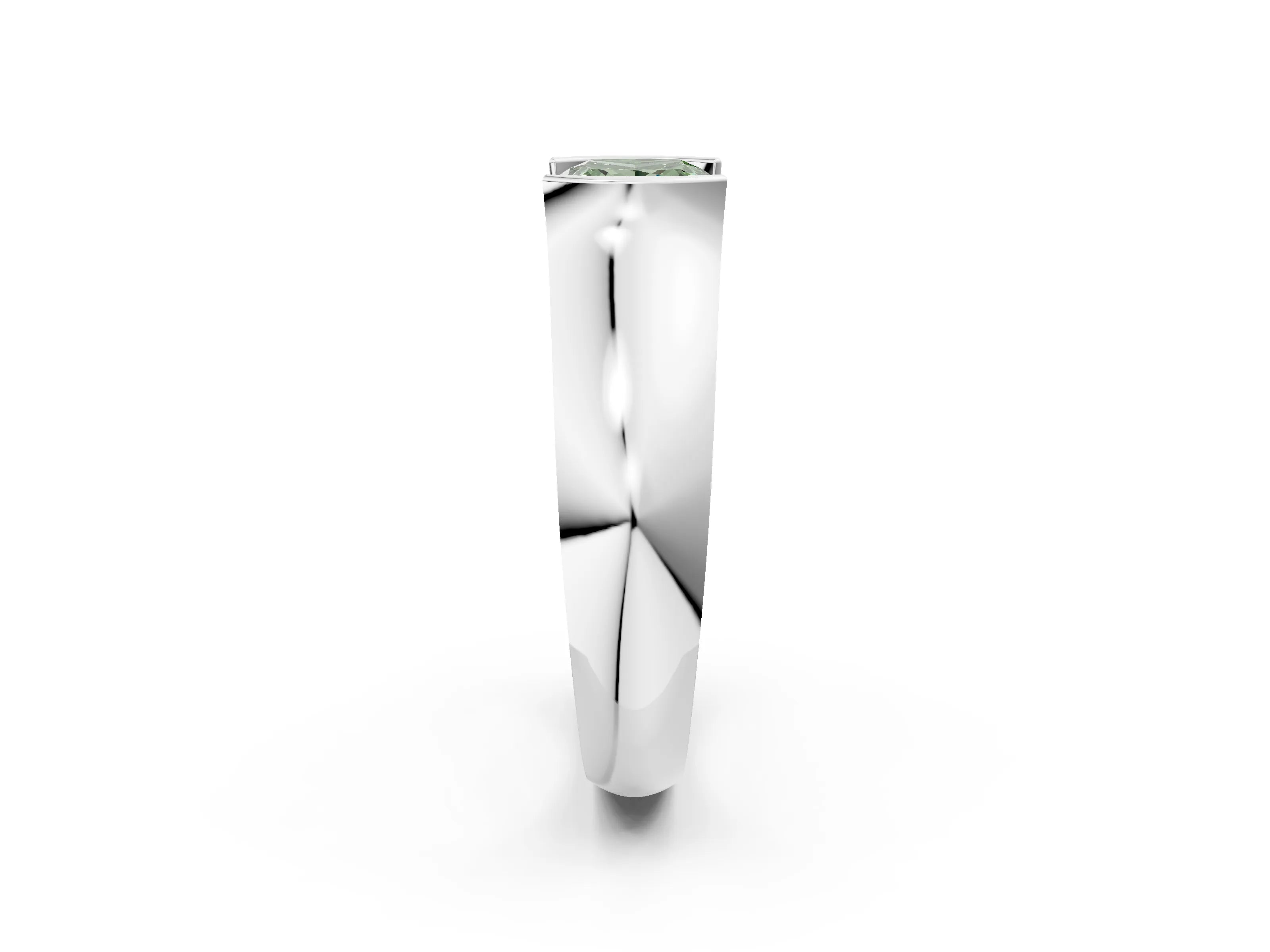 White gold Fancy Green Princess Cut Solitaire Bezel Set Diamond Ring with Wide Band_14