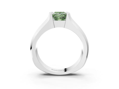 White gold Fancy Green Princess Cut Solitaire Bezel Set Diamond Ring with Wide Band_15