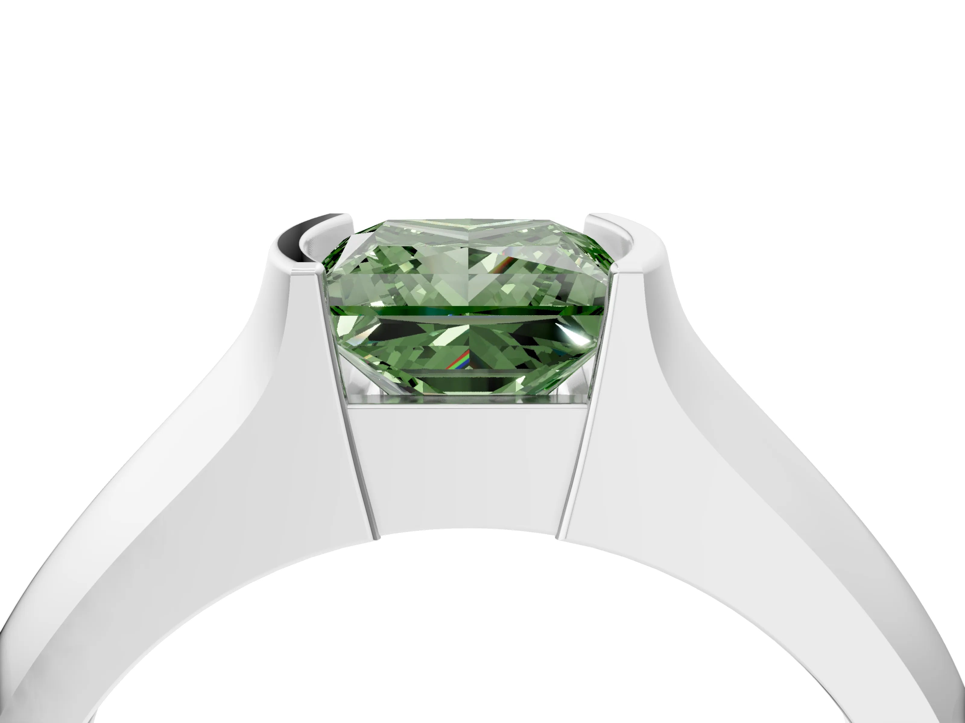 White gold Fancy Green Princess Cut Solitaire Bezel Set Diamond Ring with Wide Band_16