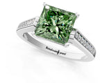 White gold Fancy Green Princess Cut Solitaire Cathedral Diamond Engagement Ring with Channel-Set Band and Four-Prong Setting_16