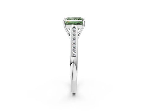 White gold Fancy Green Princess Cut Solitaire Cathedral Diamond Engagement Ring with Channel-Set Band and Four-Prong Setting_17