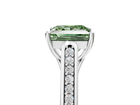 White gold Fancy Green Princess Cut Solitaire Cathedral Diamond Engagement Ring with Channel-Set Band and Four-Prong Setting_20