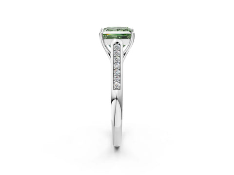 White gold Fancy Green Princess Cut Solitaire Cathedral Diamond Engagement Ring with Channel-Set Band and Four-Prong Setting_5