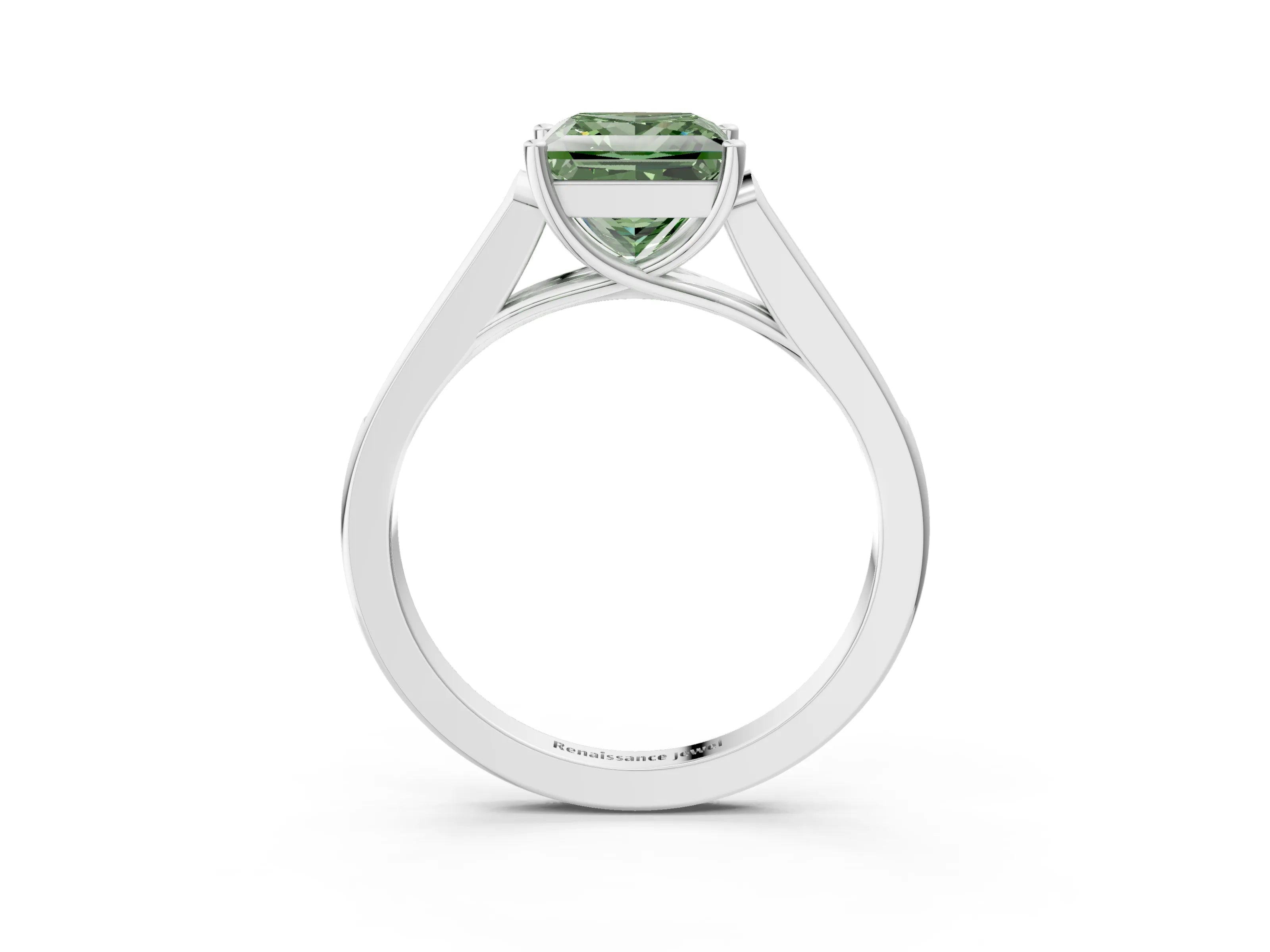 White gold Fancy Green Princess Cut Solitaire Cathedral Diamond Engagement Ring with Channel-Set Band and Four-Prong Setting_6