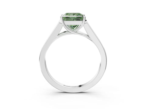 White gold Fancy Green Princess Cut Solitaire Cathedral Diamond Engagement Ring with Channel-Set Band and Four-Prong Setting_6