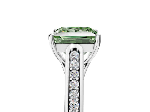 White gold Fancy Green Princess Cut Solitaire Cathedral Diamond Engagement Ring with Channel-Set Band and Four-Prong Setting_8