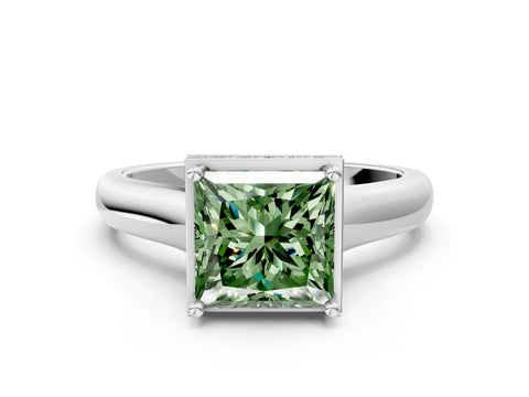 White gold Fancy Green Princess Cut Solitaire Diamond Engagement Ring with Four-Prong Setting and Tapered Band_12