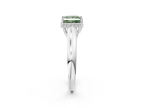 White gold Fancy Green Princess Cut Solitaire Diamond Engagement Ring with Four-Prong Setting and Tapered Band_14