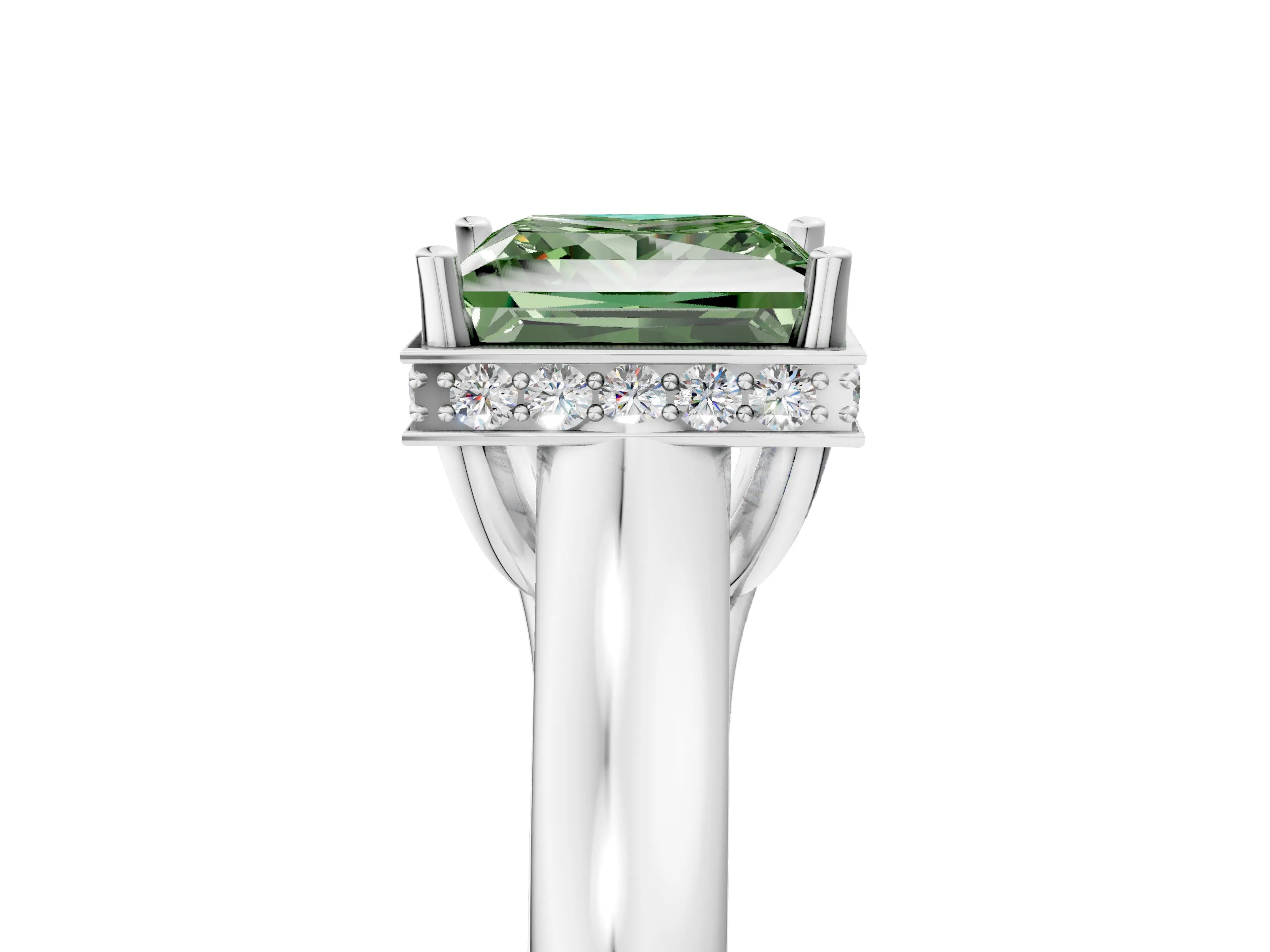 White gold Fancy Green Princess Cut Solitaire Diamond Engagement Ring with Four-Prong Setting and Tapered Band_17