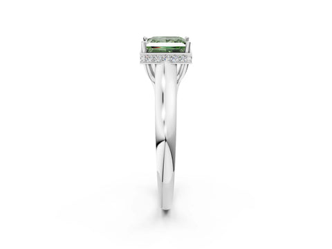White gold Fancy Green Princess Cut Solitaire Diamond Engagement Ring with Four-Prong Setting and Tapered Band_2