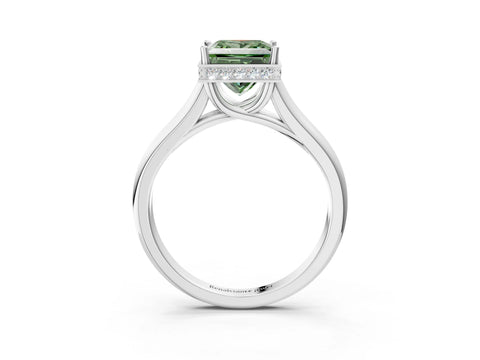 White gold Fancy Green Princess Cut Solitaire Diamond Engagement Ring with Four-Prong Setting and Tapered Band_3