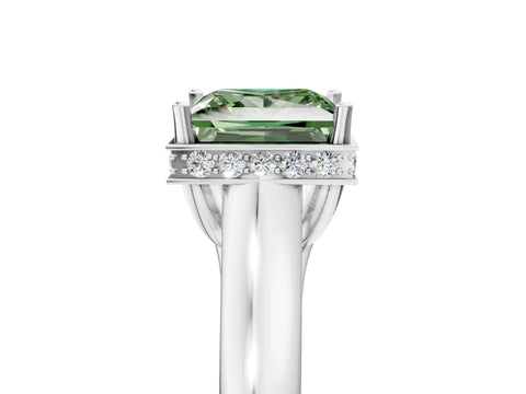 White gold Fancy Green Princess Cut Solitaire Diamond Engagement Ring with Four-Prong Setting and Tapered Band_5