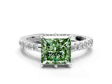 White gold Fancy Green Princess Cut Solitaire Diamond Engagement Ring with Pavé Band and Six-Prong Setting_12