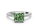 White gold Fancy Green Princess Cut Solitaire Diamond Engagement Ring with Pavé Band and Six-Prong Setting_12
