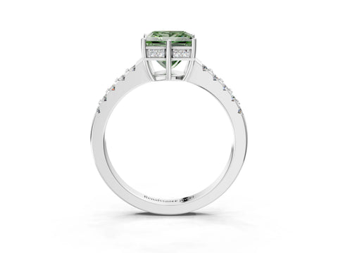 White gold Fancy Green Princess Cut Solitaire Diamond Engagement Ring with Pavé Band and Six-Prong Setting_15