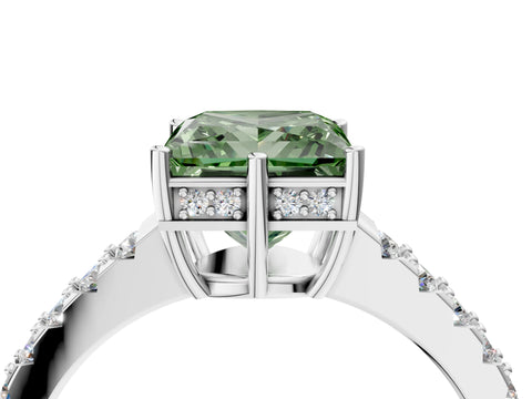 White gold Fancy Green Princess Cut Solitaire Diamond Engagement Ring with Pavé Band and Six-Prong Setting_16