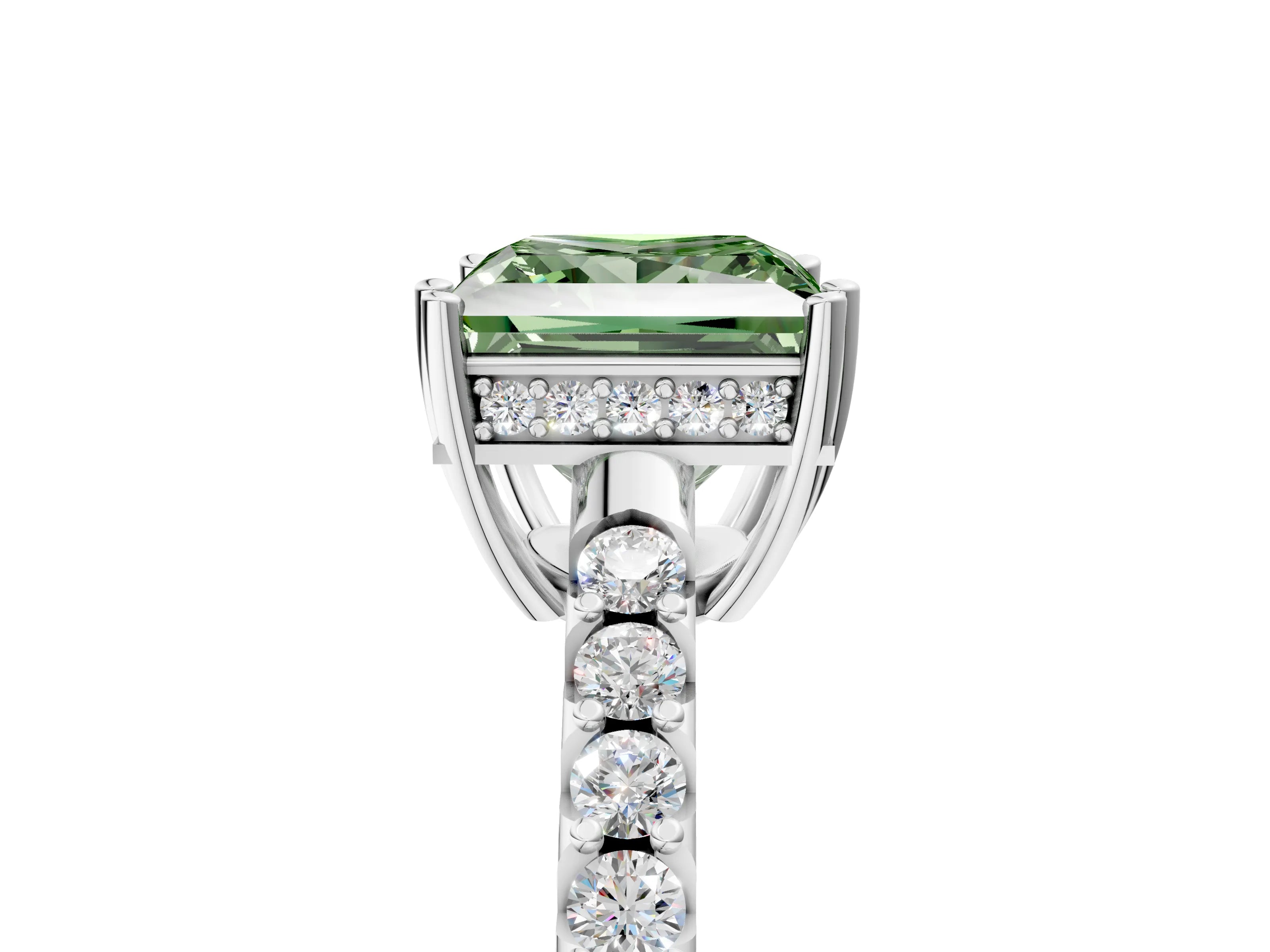 White gold Fancy Green Princess Cut Solitaire Diamond Engagement Ring with Pavé Band and Six-Prong Setting_17
