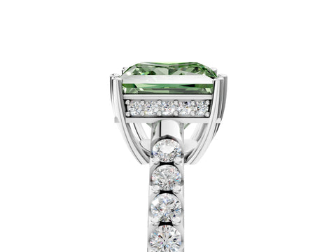 White gold Fancy Green Princess Cut Solitaire Diamond Engagement Ring with Pavé Band and Six-Prong Setting_17