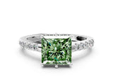 White gold Fancy Green Princess Cut Solitaire Diamond Engagement Ring with Pavé Band and Six-Prong Setting_24