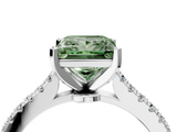 White gold Fancy Green Princess  Cut Solitaire Diamond Engagement Ring with Pave Band and Four-Prong Setting_4