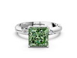 White gold Fancy Green Princess Cut Solitaire Diamond Engagement Ring with Twisted Pave Band and Four-Prong Setting_19