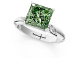 White gold Fancy Green Princess Cut Solitaire Diamond Engagement Ring with Twisted Pave Band and Four-Prong Setting_20