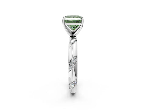 White gold Fancy Green Princess Cut Solitaire Diamond Engagement Ring with Twisted Pave Band and Four-Prong Setting_21