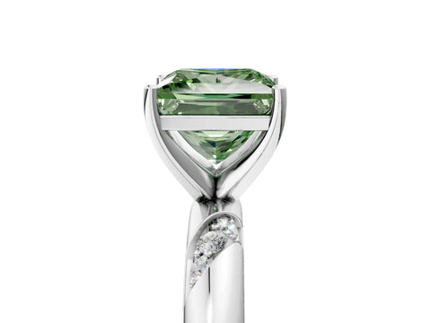 White gold Fancy Green Princess Cut Solitaire Diamond Engagement Ring with Twisted Pave Band and Four-Prong Setting_24