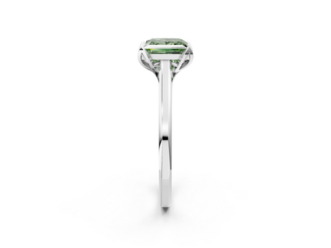 White gold Fancy Green Princess  Cut Solitaire Diamond Ring with Flower-Prong Setting and Classic Band_2