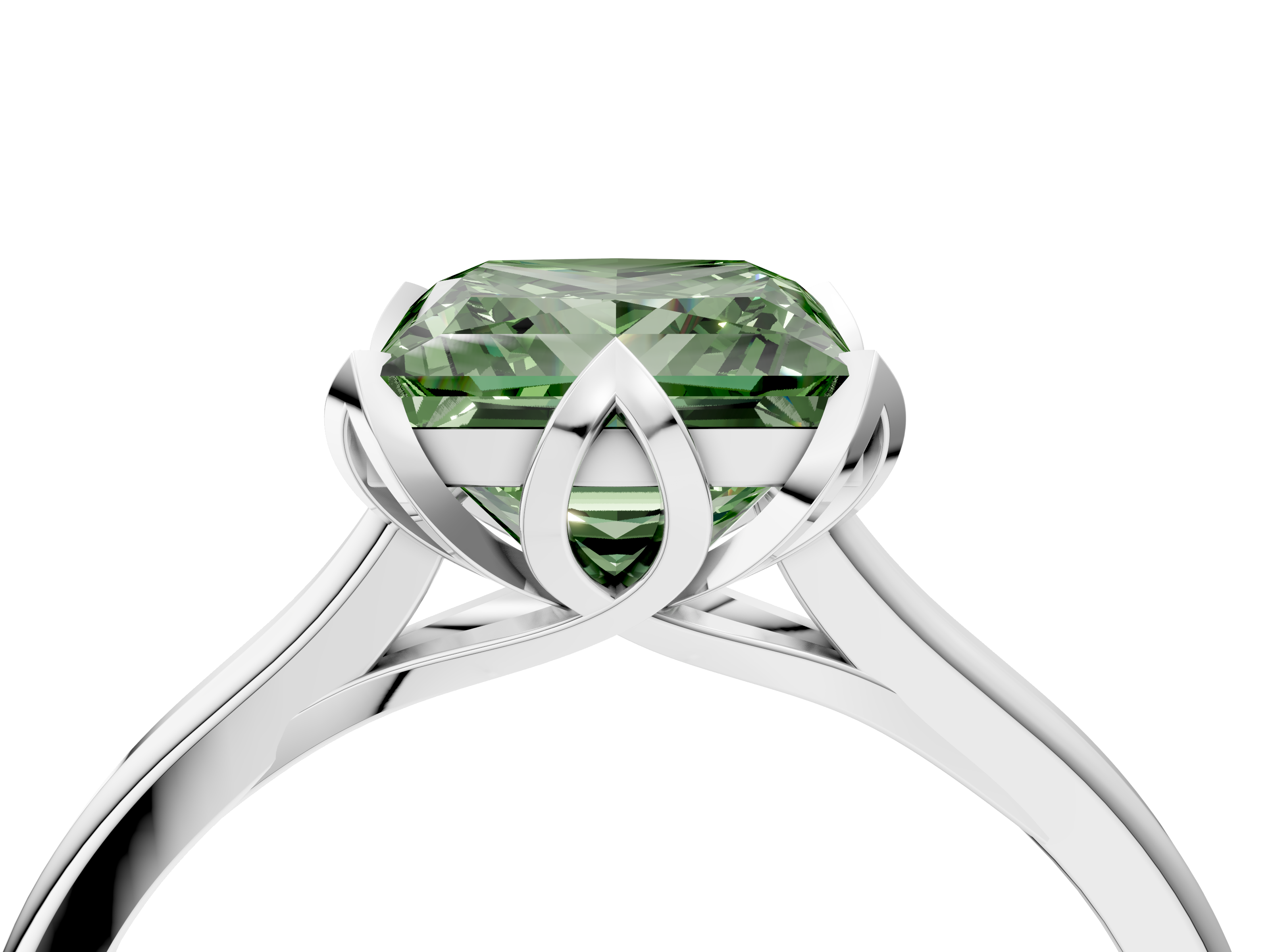White gold Fancy Green Princess  Cut Solitaire Diamond Ring with Flower-Prong Setting and Classic Band_4