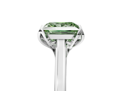 White gold Fancy Green Princess  Cut Solitaire Diamond Ring with Flower-Prong Setting and Classic Band_5