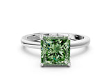 White gold Fancy Green Princess Cut Solitaire Diamond Ring with Prong Setting and Plain Band_12