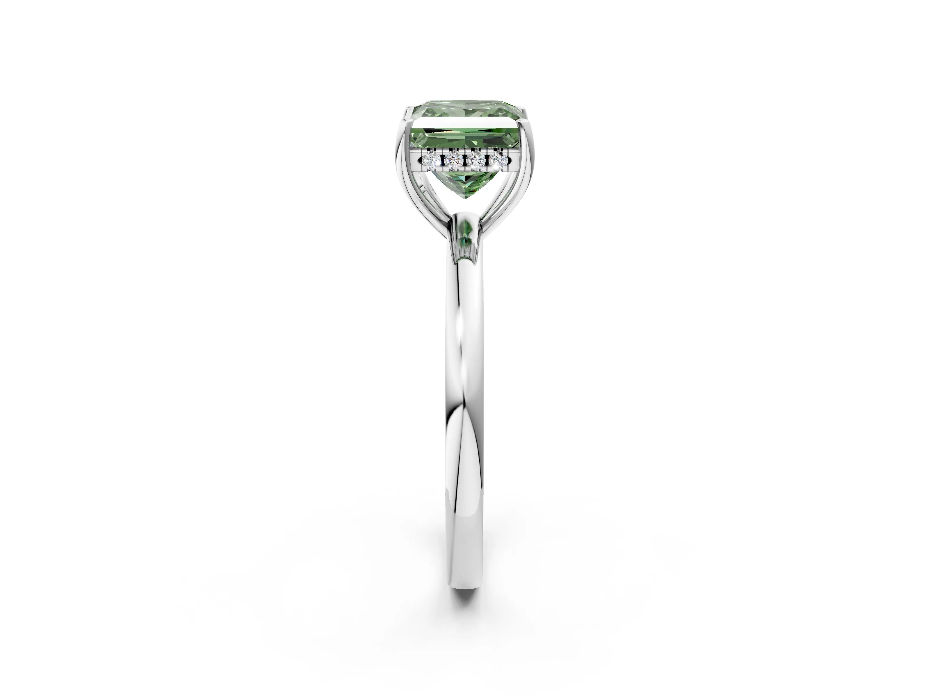White gold Fancy Green Princess Cut Solitaire Diamond Ring with Prong Setting and Plain Band_14