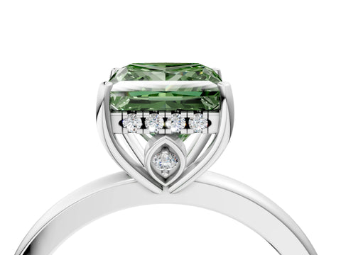 White gold Fancy Green Princess Cut Solitaire Diamond Ring with Prong Setting and Plain Band_16