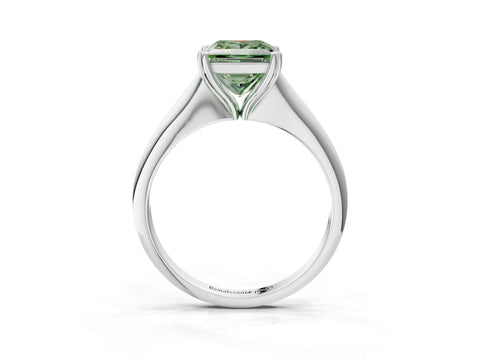White gold Fancy Green Princess Cut Solitaire Diamond Ring with Six-Prong Setting and Classic Band_3