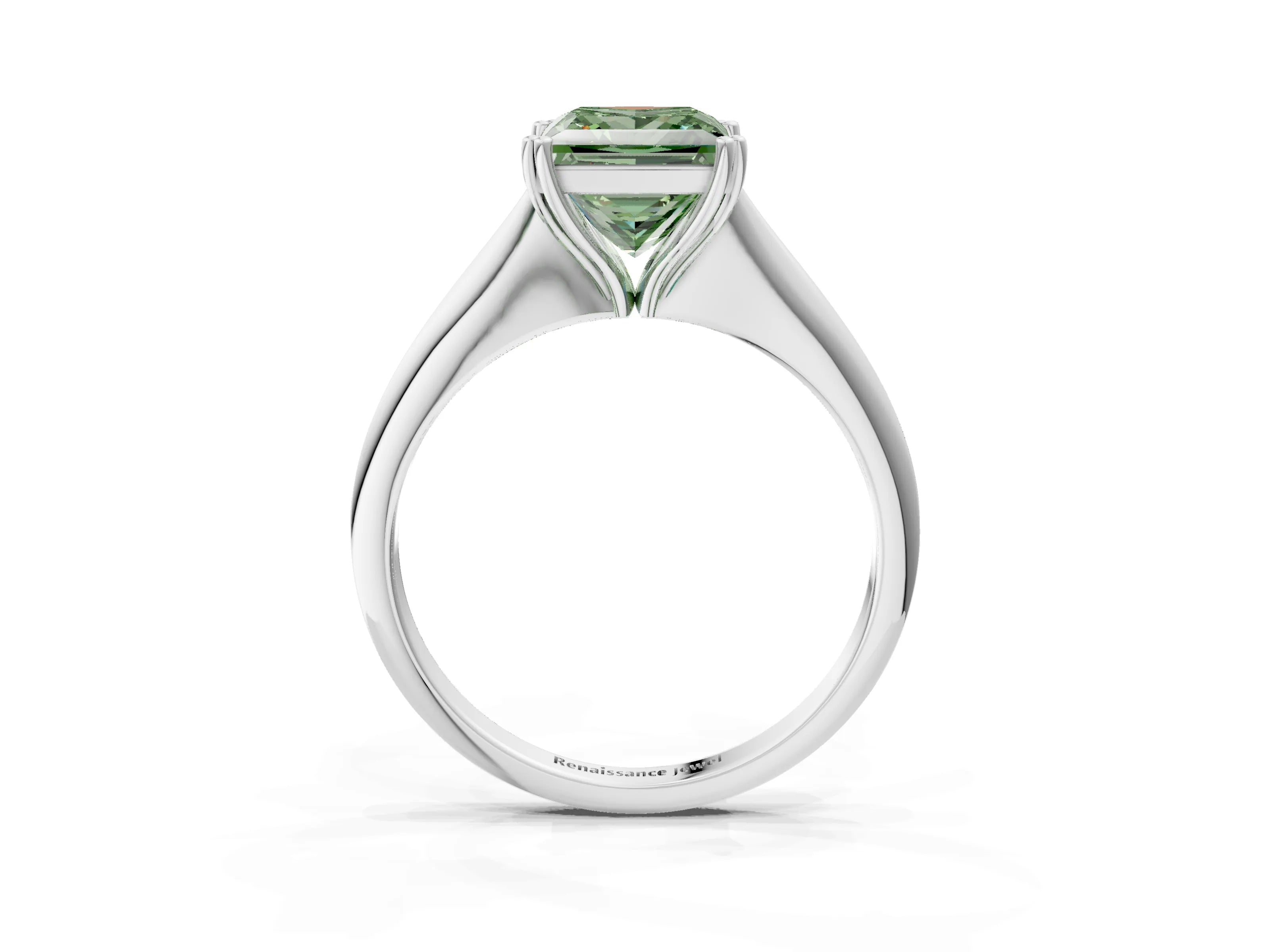 White gold Fancy Green Princess Cut Solitaire Diamond Ring with Six-Prong Setting and Classic Band_3