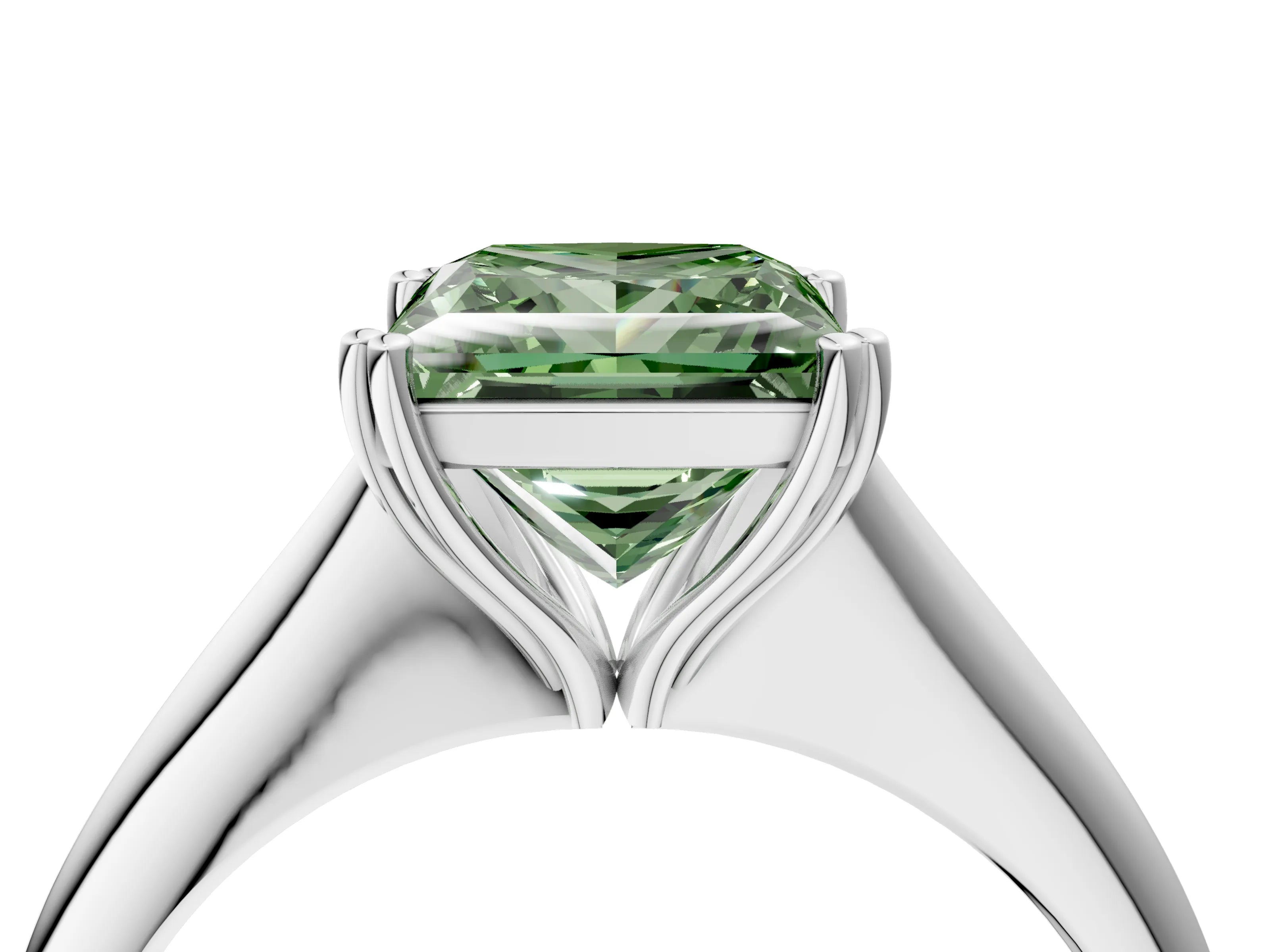 White gold Fancy Green Princess Cut Solitaire Diamond Ring with Six-Prong Setting and Classic Band_4