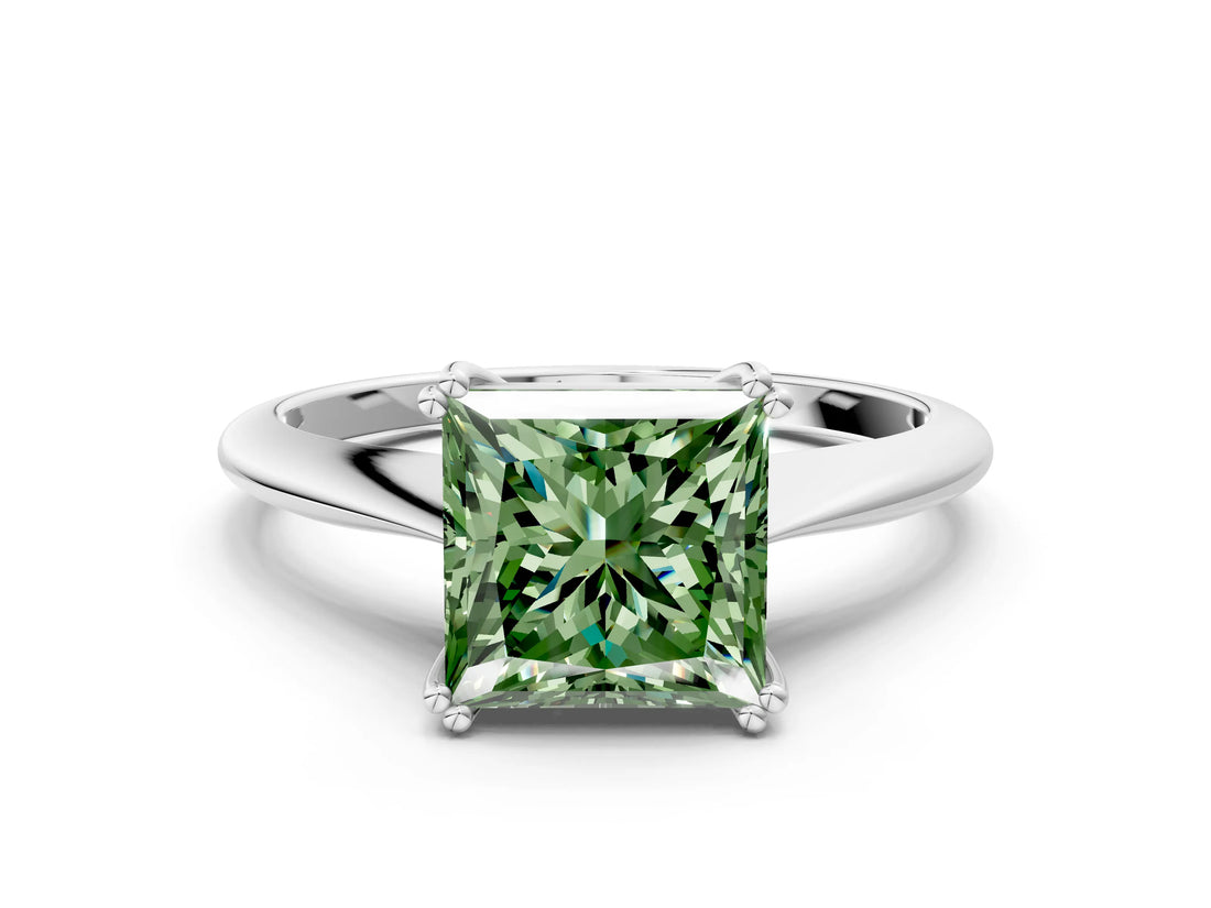 White gold Fancy Green Princess Cut Solitaire Diamond Ring with Six-Prong Setting and Classic Band_44