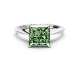 White gold Fancy Green Princess Cut Solitaire Diamond Ring with Six-Prong Setting and Classic Band_44