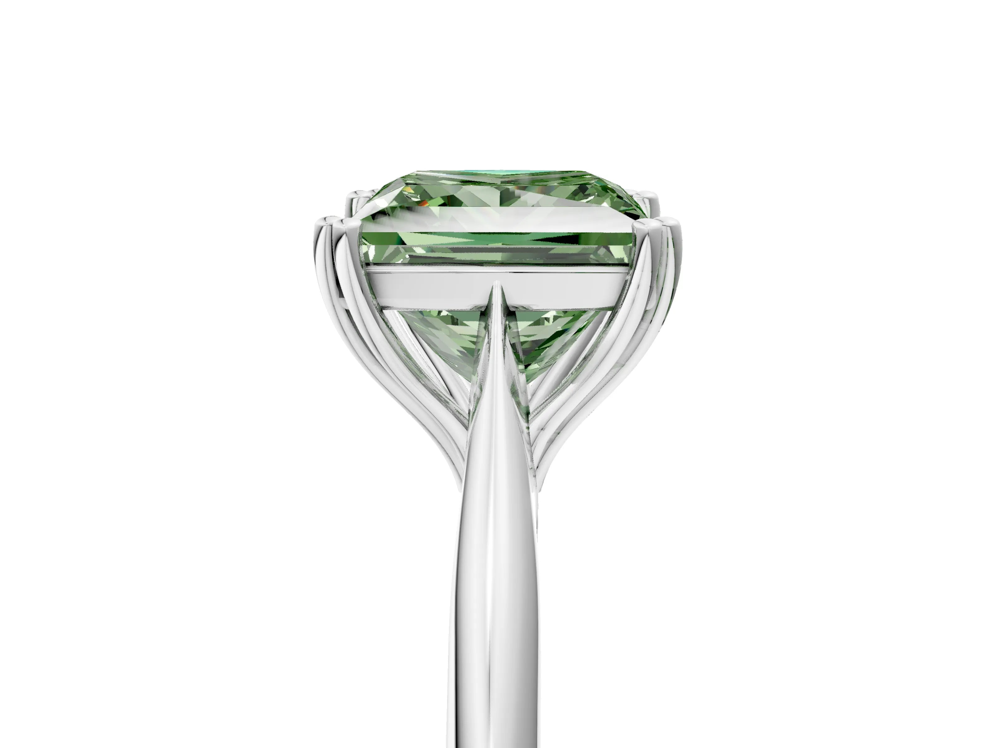 White gold Fancy Green Princess Cut Solitaire Diamond Ring with Six-Prong Setting and Classic Band_5