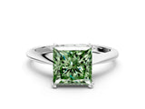White gold Fancy Green Princess Cut Solitaire Diamond Ring with Six-Prong Setting and Classic Band_62