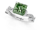 White gold Fancy Green Princess  Cut Solitaire Diamond Twisted Band with Pave Setting_1