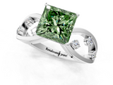 White gold Fancy Green Princess  Cut Solitaire Diamond with Side Stones on Criss-Cross Band and Four-Prong Setting_1