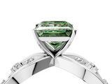 White gold Fancy Green Princess  Cut Solitaire Diamond with Side Stones on Criss-Cross Band and Four-Prong Setting_4