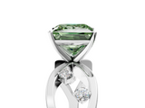 White gold Fancy Green Princess  Cut Solitaire Diamond with Side Stones on Criss-Cross Band and Four-Prong Setting_5
