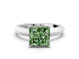 White gold Fancy Green Princess  Cut Solitaire Engagement Ring with Flat Band and Four-Prong Setting 1