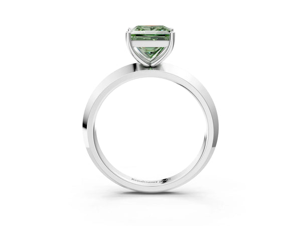White Gold Princess Cut Knife-Edge Solitaire Engagement Ring Setting for Fancy Green Center